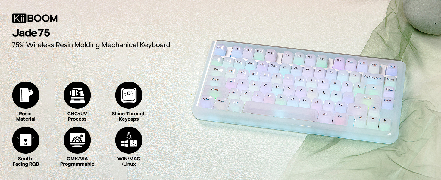Amazon | KiiBOOM Jade75 75% CNC+UV樹脂成型 ワイヤレスメカニカル